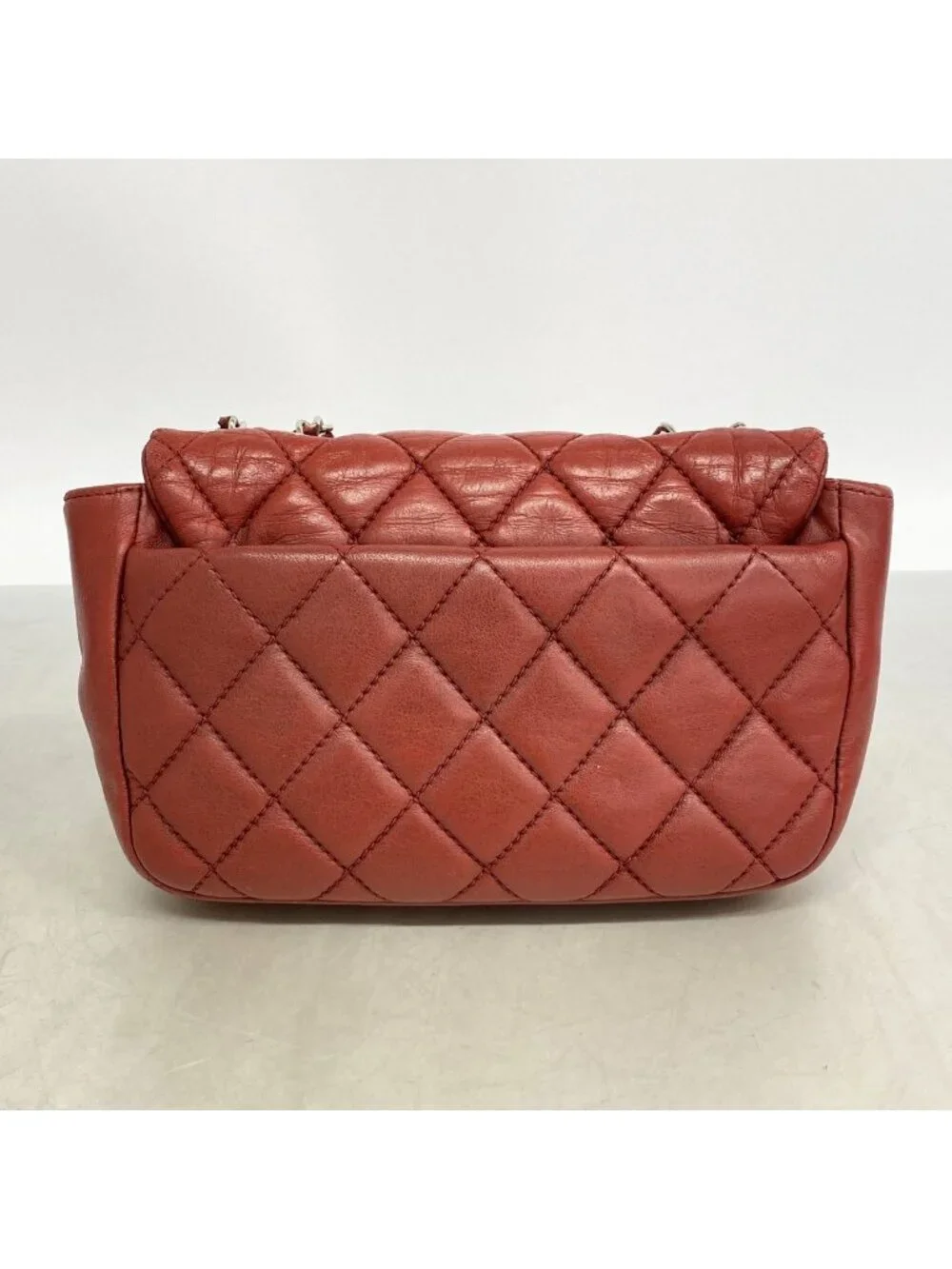 Chanel Shoulder Bag Mini Quilted Lambskin Red Silver
